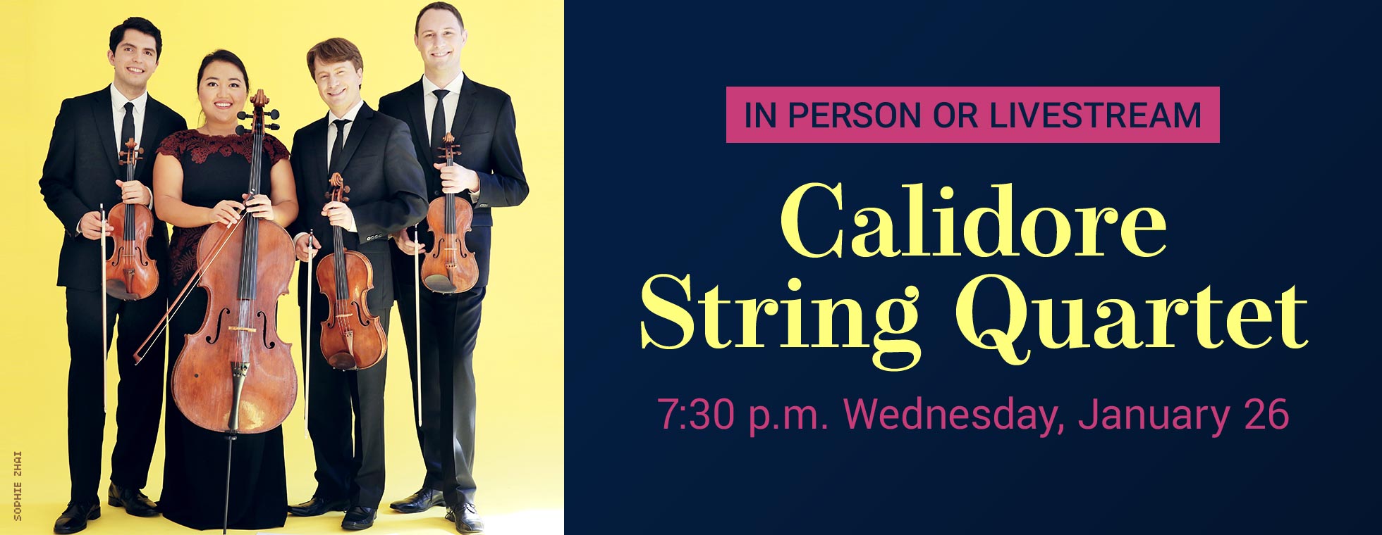 Calidore String Quartet 7:30 p.m. Wednesday, January 26. In person or livestream.