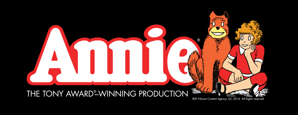 Annie, the Tony Award-winning Production An illustration featuring the title character and her dog, Sandy, from the original comic strip Little Orphan Annie accompanies the Broadway hit's logo.