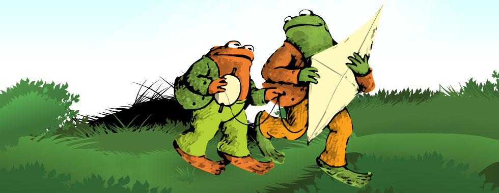 Toad and Frog together carry a kite and its string in an illustration depicting A Year With Frog and Toad.