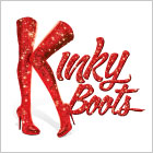 A pair of above-the-knee heeled boots make up the “K” in an illustrated logo for “Kinky Boots.”