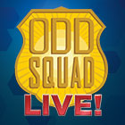 An illustration of the TV show's official agent badge design promotes the live-action show "Odd Squad Live!"
