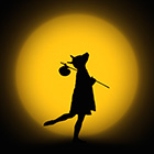 A promotional photo depicts the silhouette of a female dancer wearing a dog mask striking a pose in front of a moon-like light.